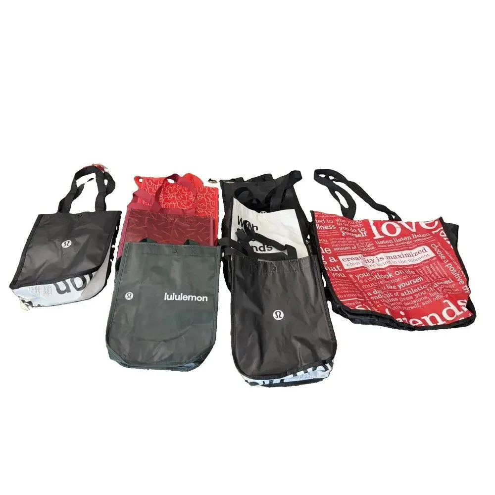 Lululemon Reusable Shopping Tote Bags Lot of 7 Lunch Bags Small Medium Used